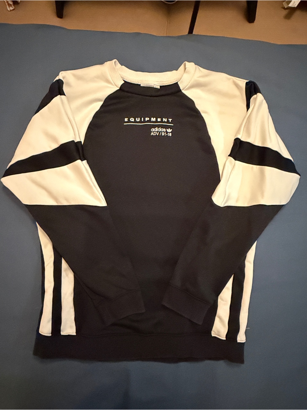 adidas Black and Cream Striped Equipment Crewneck